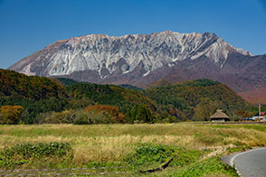 秀峰大山の雄大な海を愛犬と